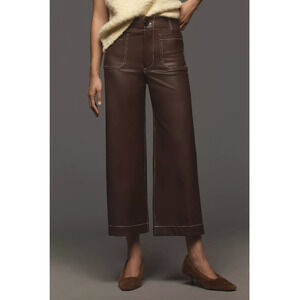 Anthropologie Colette Cropped Pants by Maeve: Faux-Leather Top-Stitch 28
